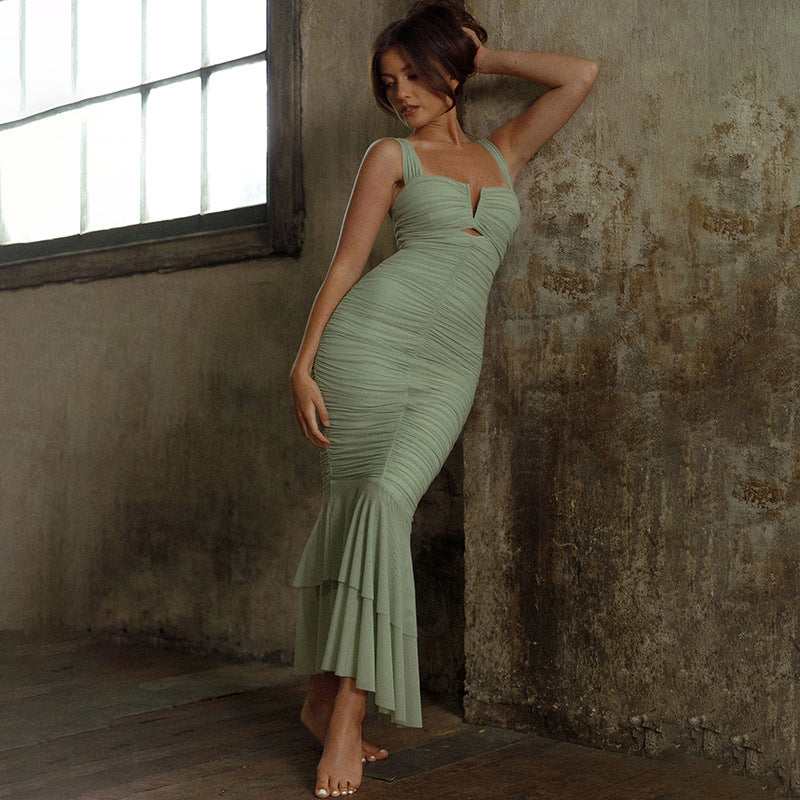 Spring Pleated Fishtail Dress