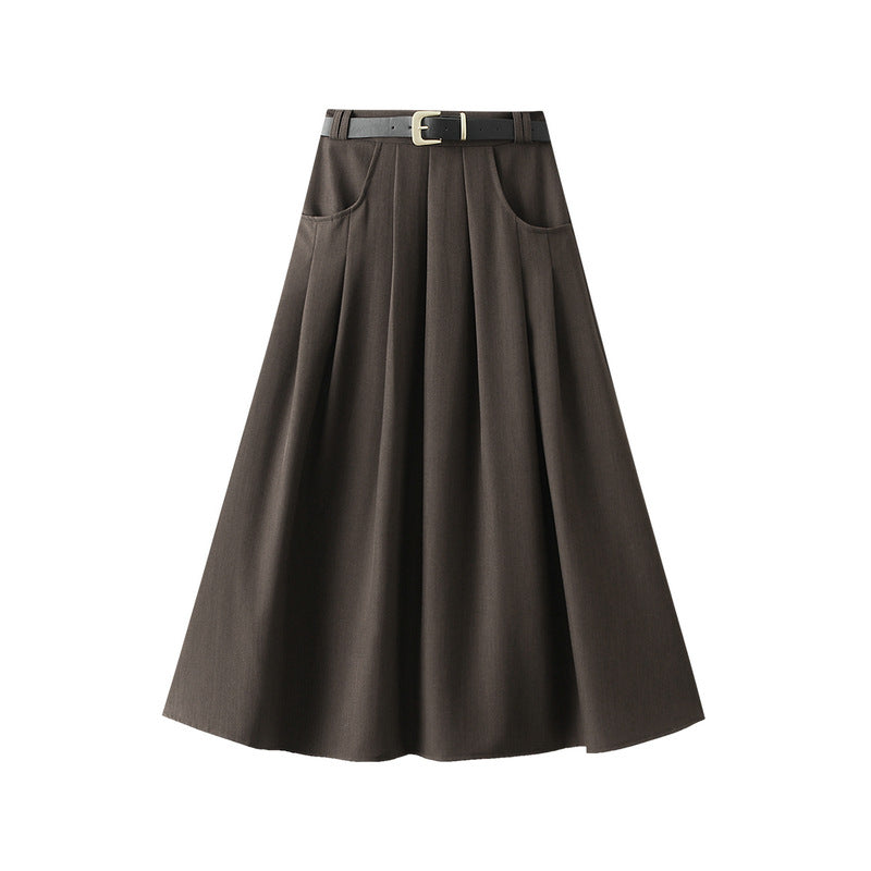 Preppy Half  Length Pleated Skirt with Belt