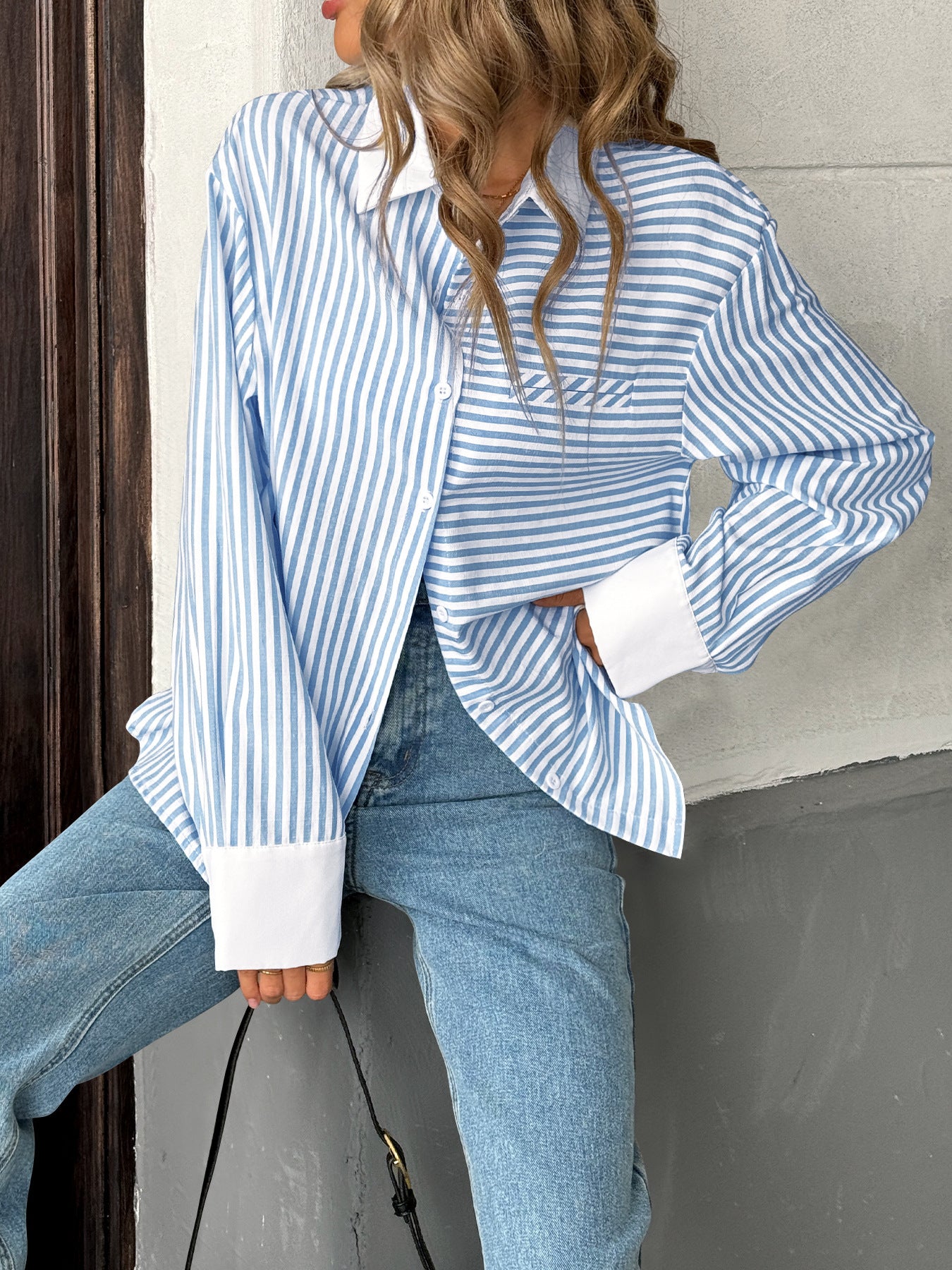 Autumn Striped Button Cardigan – Women's Casual Long Sleeve Shirt