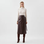 Faux Leather Asymmetric Slit Skirt