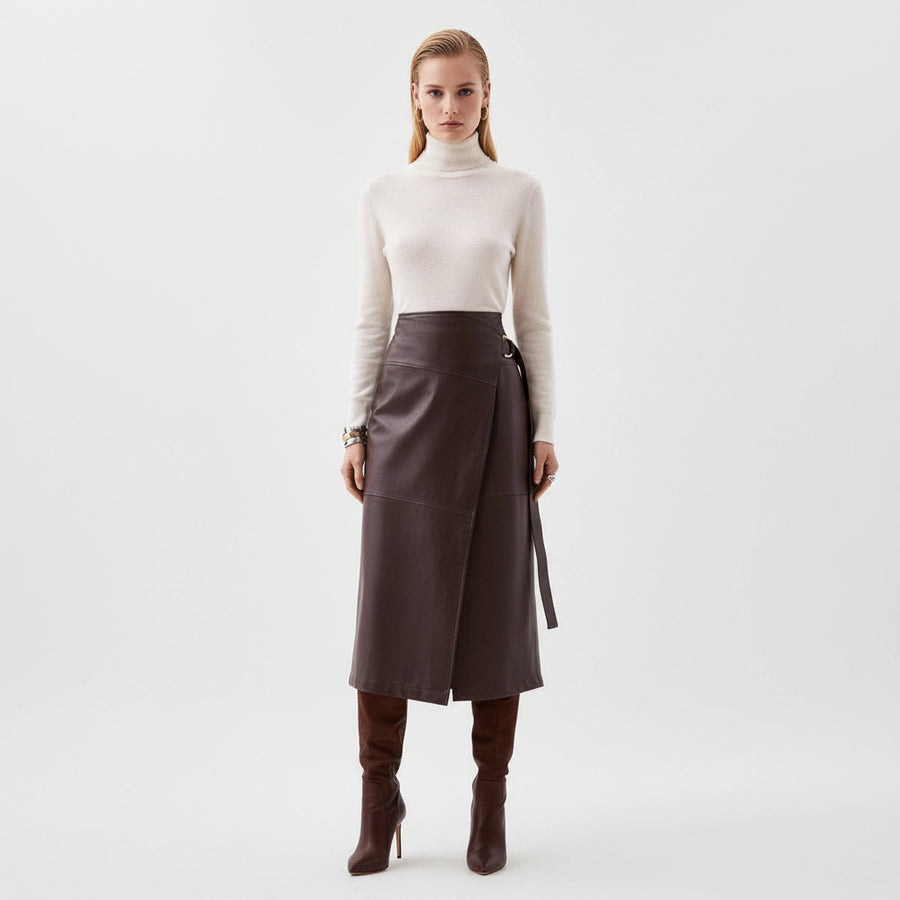 Faux Leather Asymmetric Slit Skirt