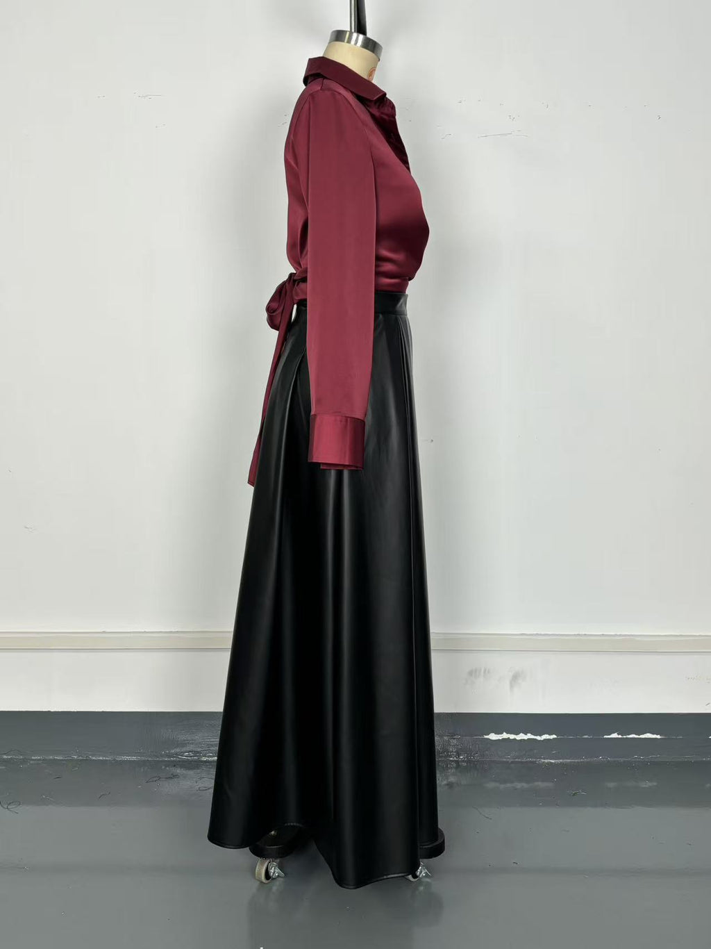 Faux Leather Asymmetric Maxi Skirt