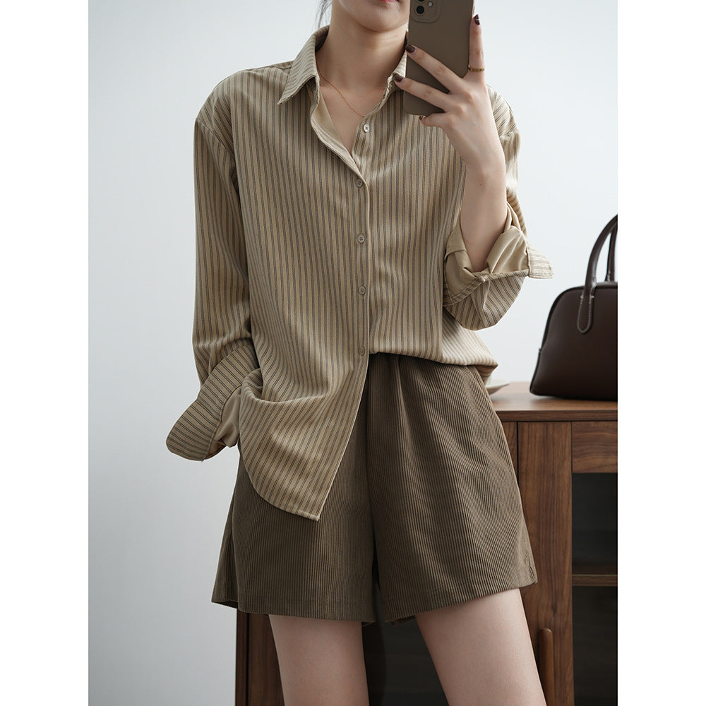 Retro Hong Kong Salt Striped Shirt Women Autumn French Shirt Niche Long Sleeved Shirt