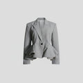 Gray Double Breasted Ruffled Waist Office Blazer