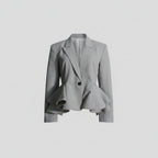 Gray Double Breasted Ruffled Waist Office Blazer