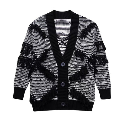 Jacquard Knitted Tassel Cardigan Coat