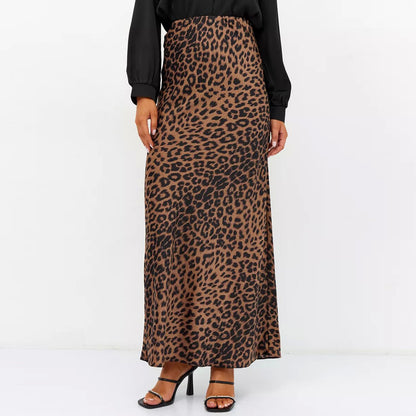 Satin Leopard Print Skirt