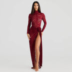 Elegant Turtleneck Bare Back Lace Set