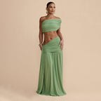 Spring Tube Top Ribbon Pleated Skirt Sets