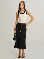 Classic Button Slit Skirt Women