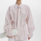 Long Sleeve Tie Cinched Striped Blouse