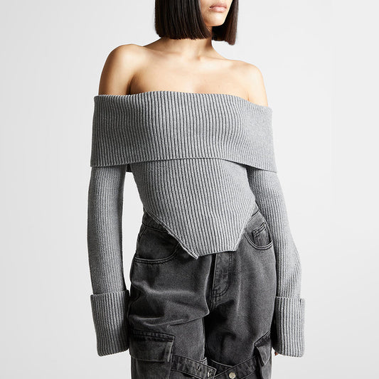 Off Shoulder Gray Backless Sweater