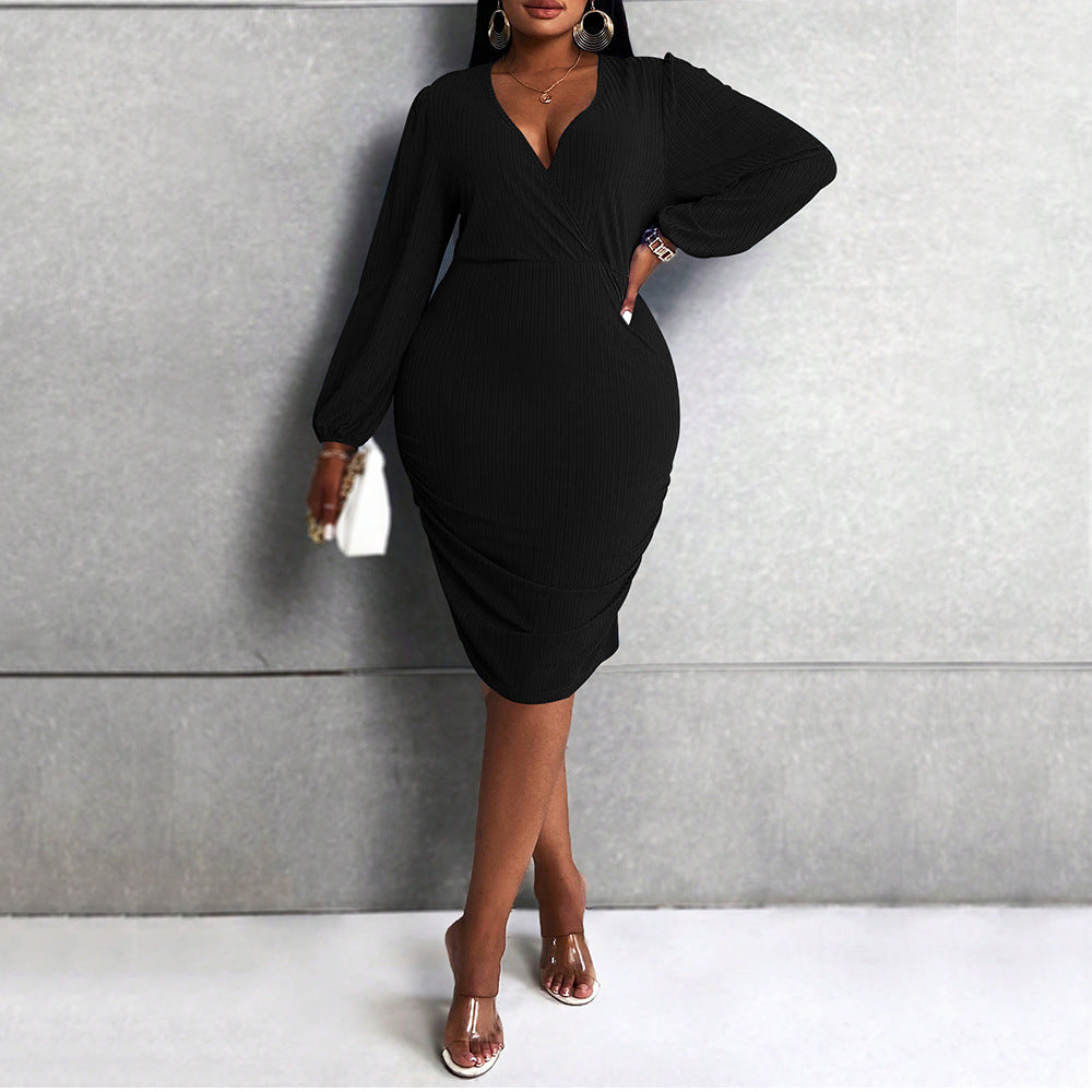 Curve Black Puff Sleeve Sheath Dress