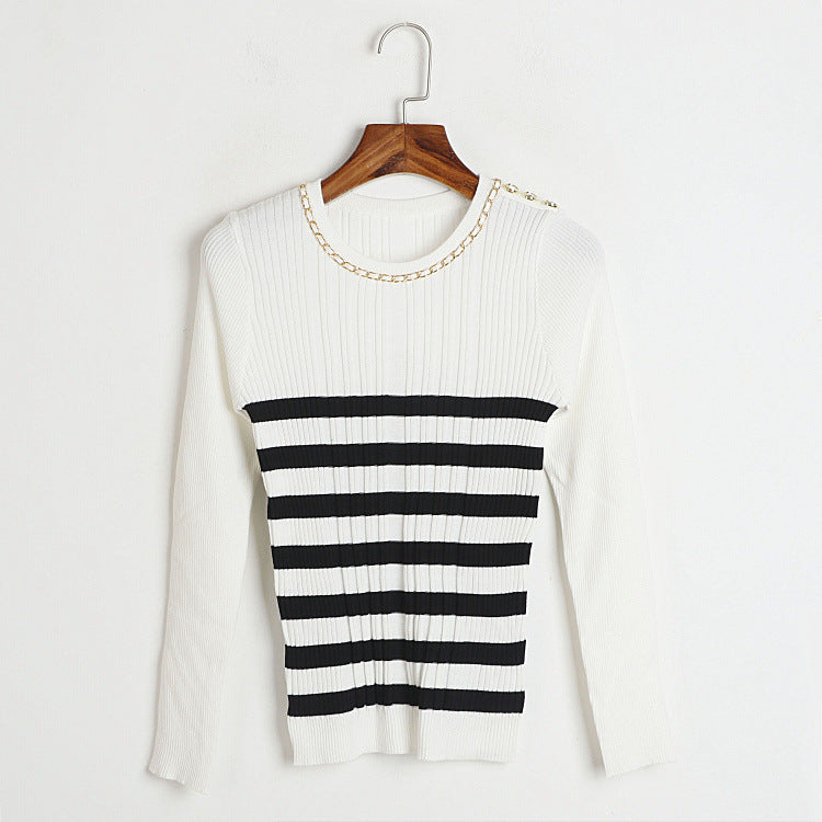 Classic Black & White Striped Bottoming Shirt