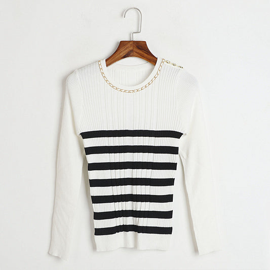 Classic Black & White Striped Bottoming Shirt