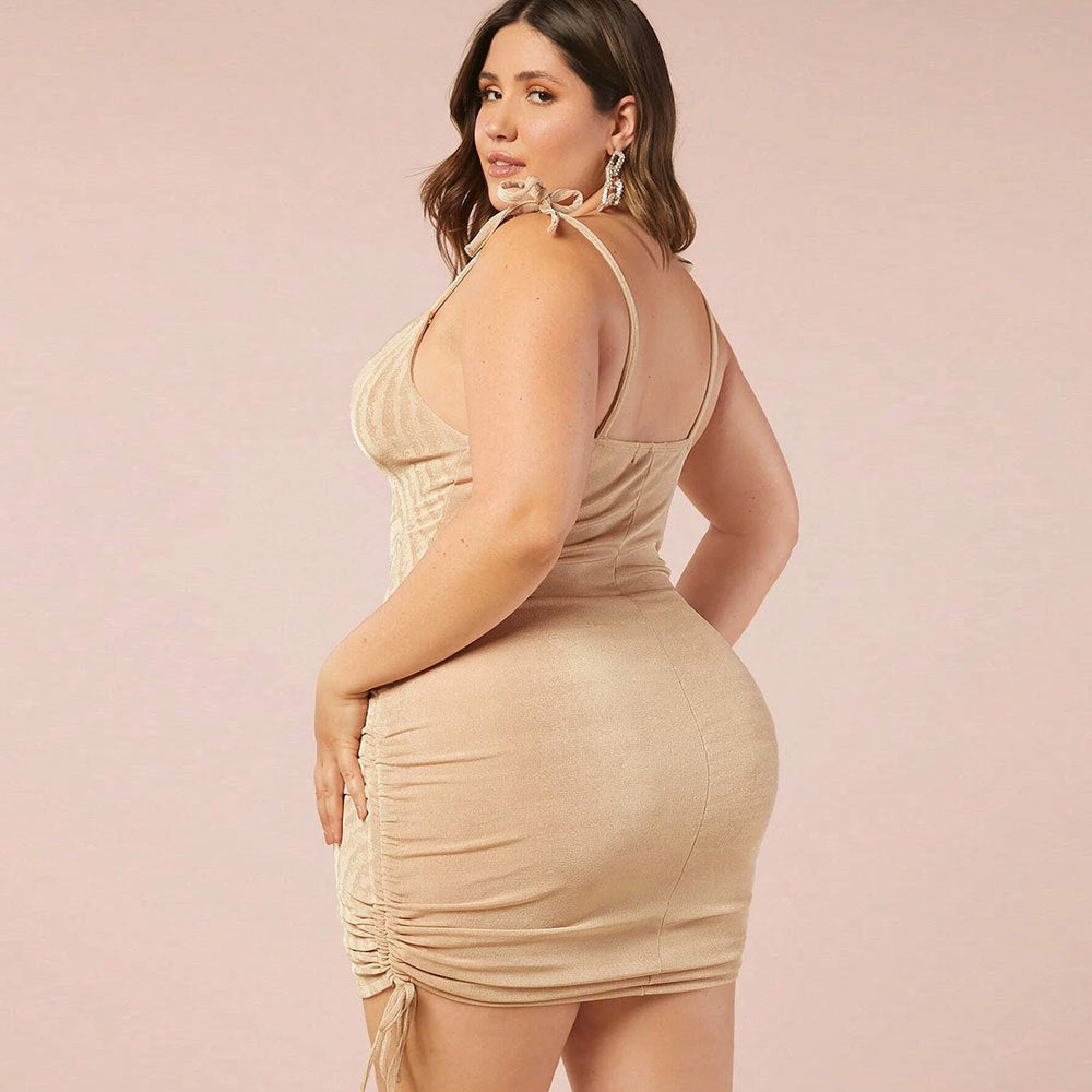 Curve Sheath Tied Spaghetti Strap Party Dress