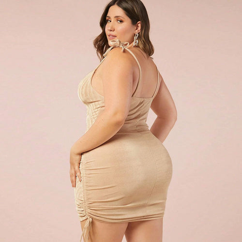Curve Sheath Tied Spaghetti Strap Party Dress