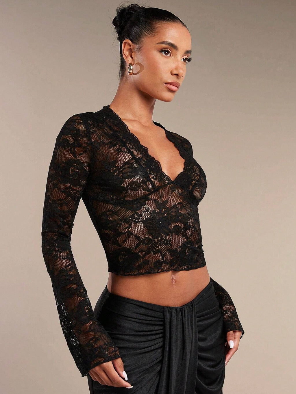 Tight Flared Long Sleeve Lace Top