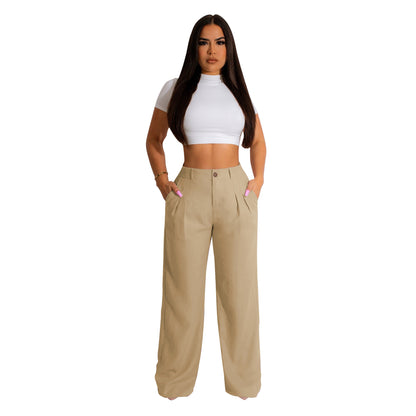 Women Clothing Linen Cotton Casual Pants Breathable Straight Leg Pants Cotton Linen Trousers Summer