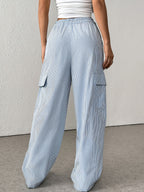 Simple Tooling Striped Draw String Wide Leg Pants