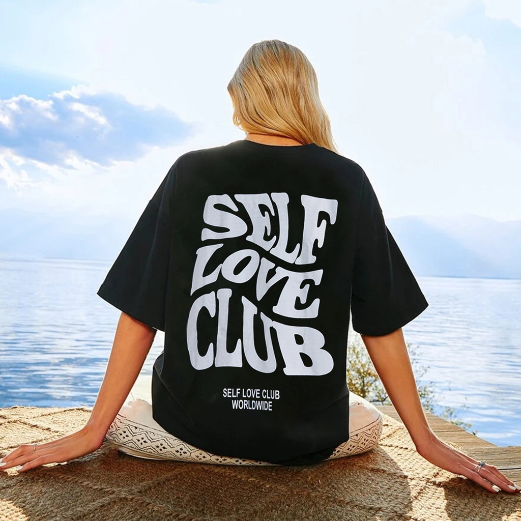 Loose Printed Self Love Club T Shirt
