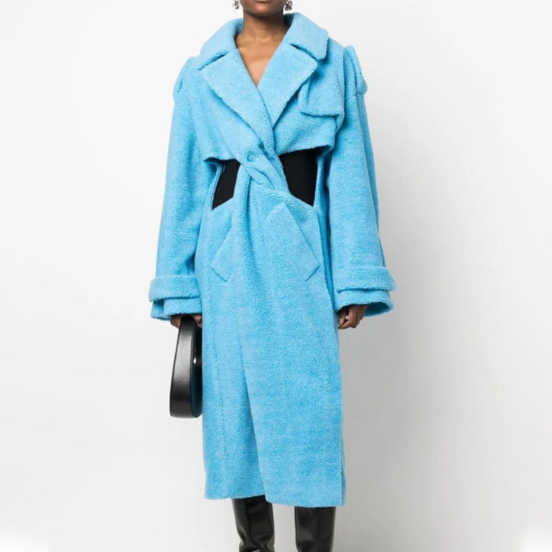 Twisted Waist Blue Plush Coat