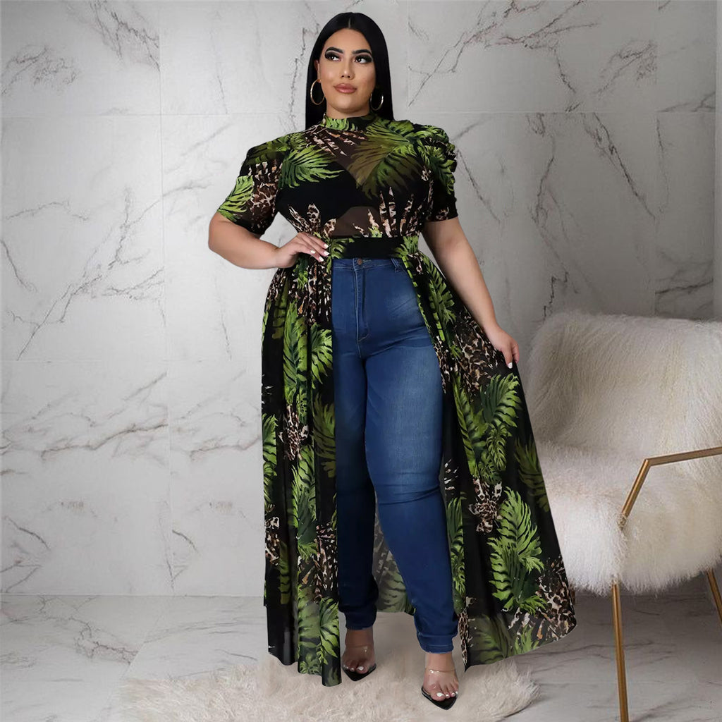 Curve Floral Sheer Dress Top