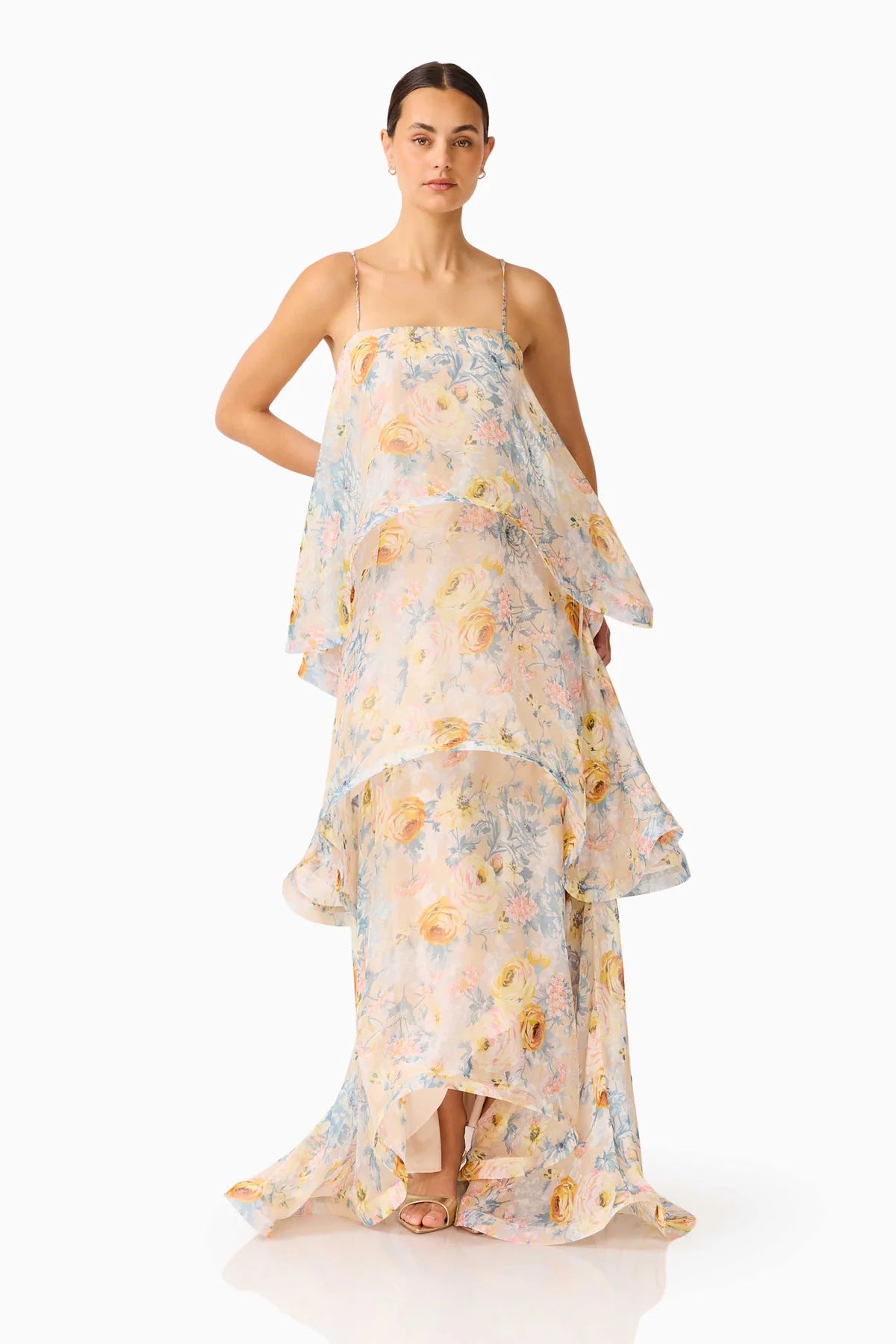 Sweet Printed Multi Layer Cake Strap Dress