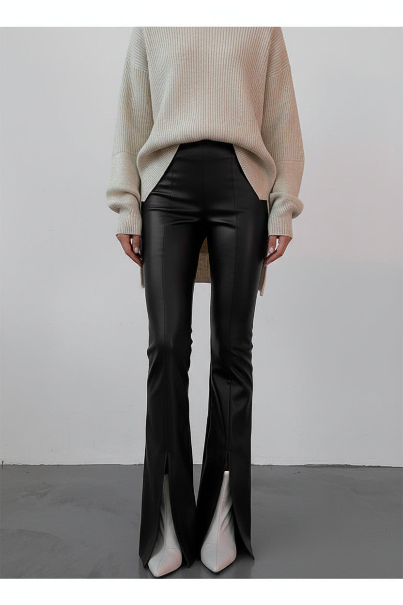 Faux Leather White Flared Leather Pants