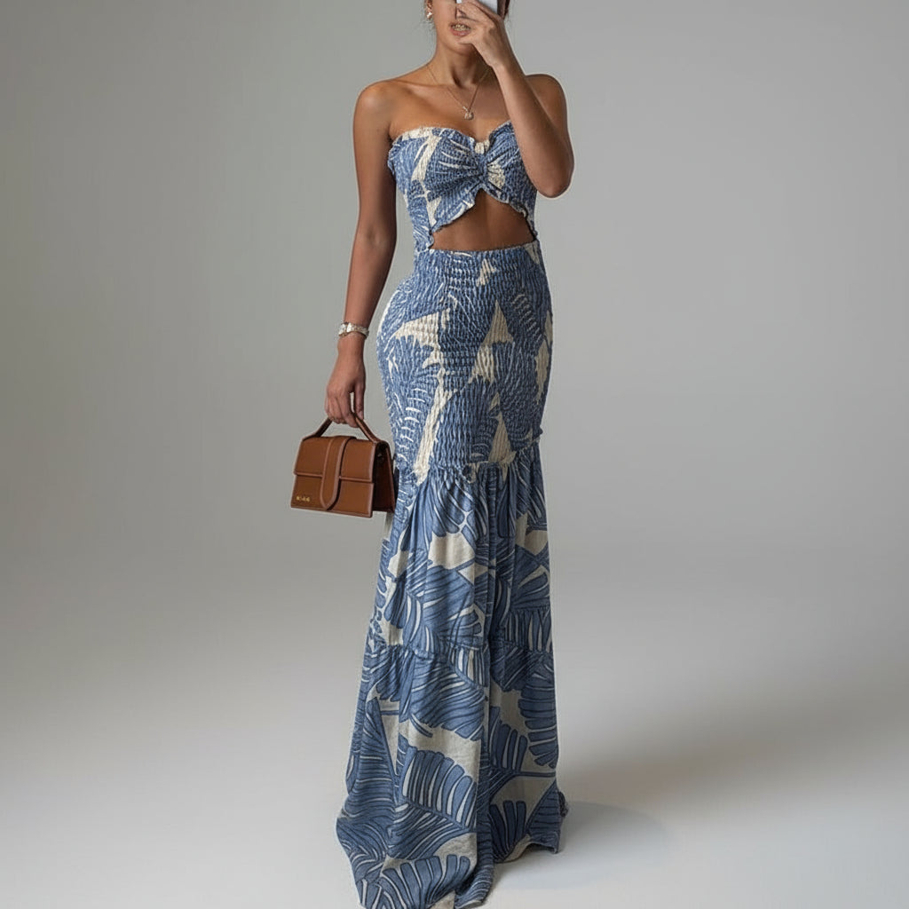 Dark Blue Printed Leaves