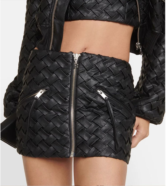 Mini Sheath Leather Zip-Up Skirt