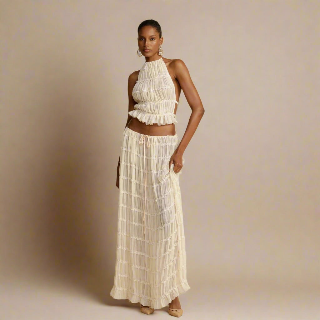 Backless Lace Knitted Skirt Set