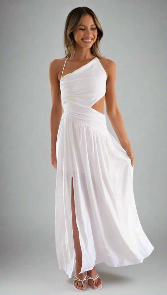 White Backless Slit Hemline Maxi Dress