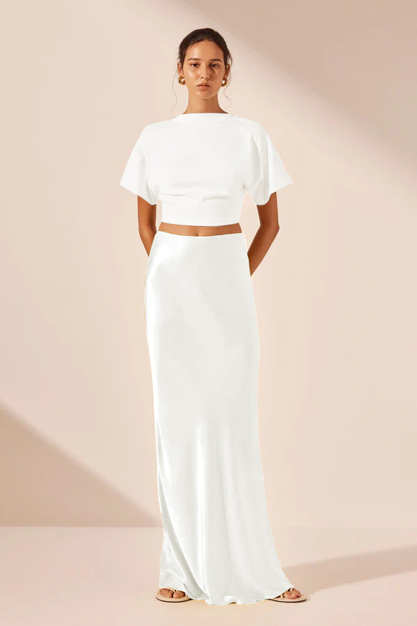 Elegant High Waist Satin Skirt Satin High Quality Chic Light Drape Skirt