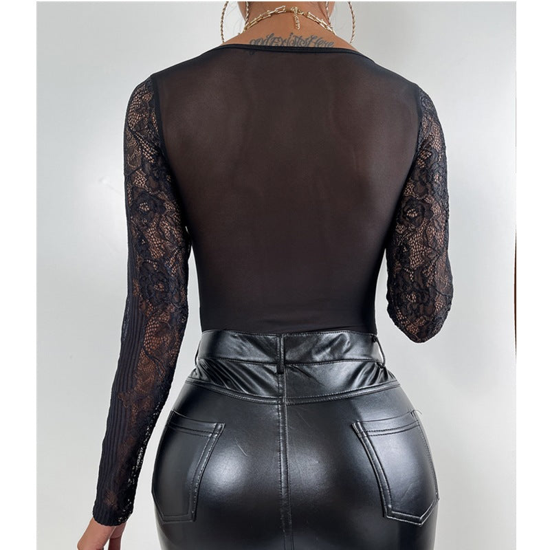 Ruffled Long Sleeve Lace Bodysuit