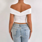 Off Neck Cross Slim Fit Top