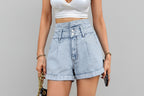 Loose Curling Denim Shorts
