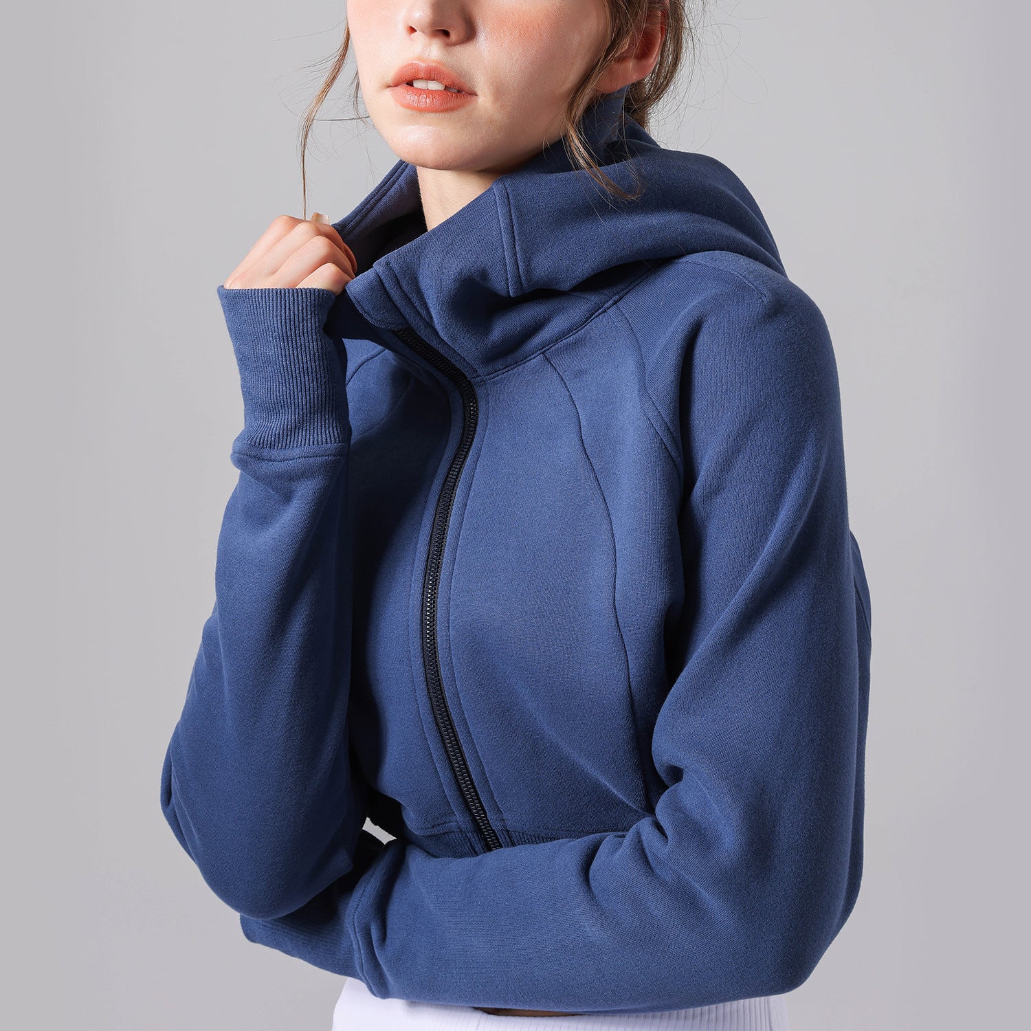 Casual Fleece lined Warm Yoga Clothes Short Loose Sweater Coat Women Hooded Fitness Sports Top Long Sleeve
