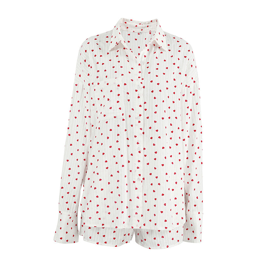 Love Jacquard Shirt & Shorts Pajamas Set