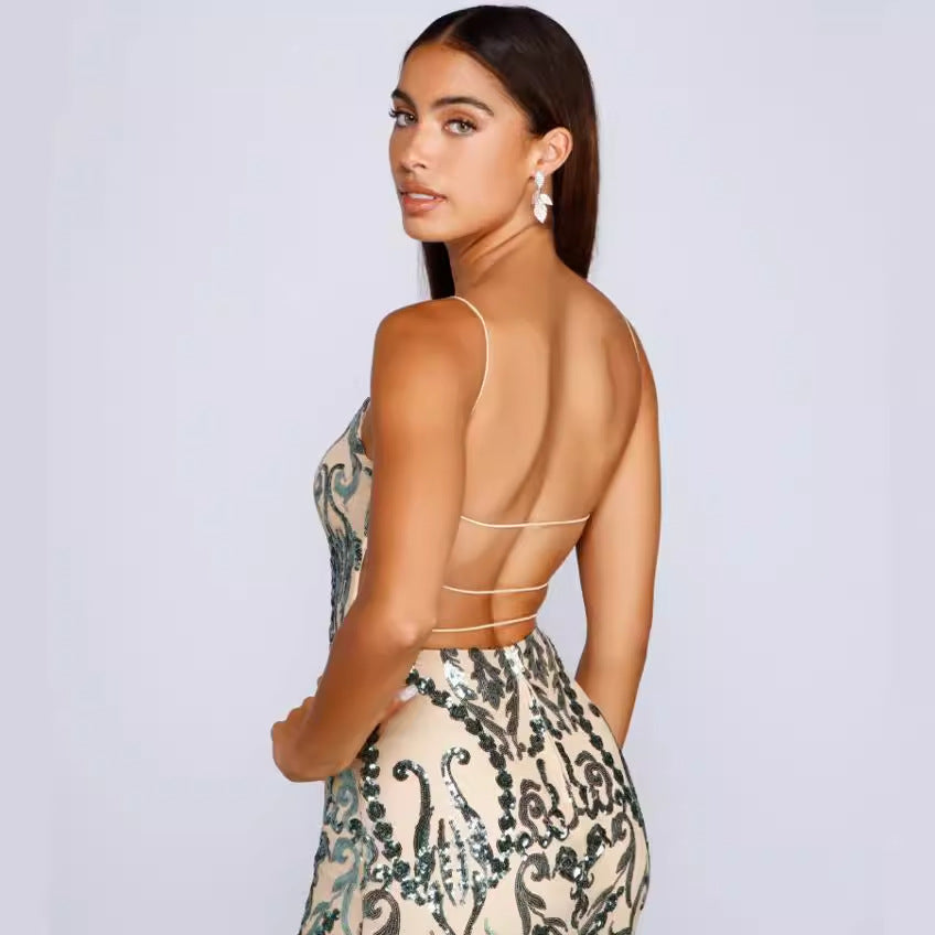 Sequined Paisley Party Dress