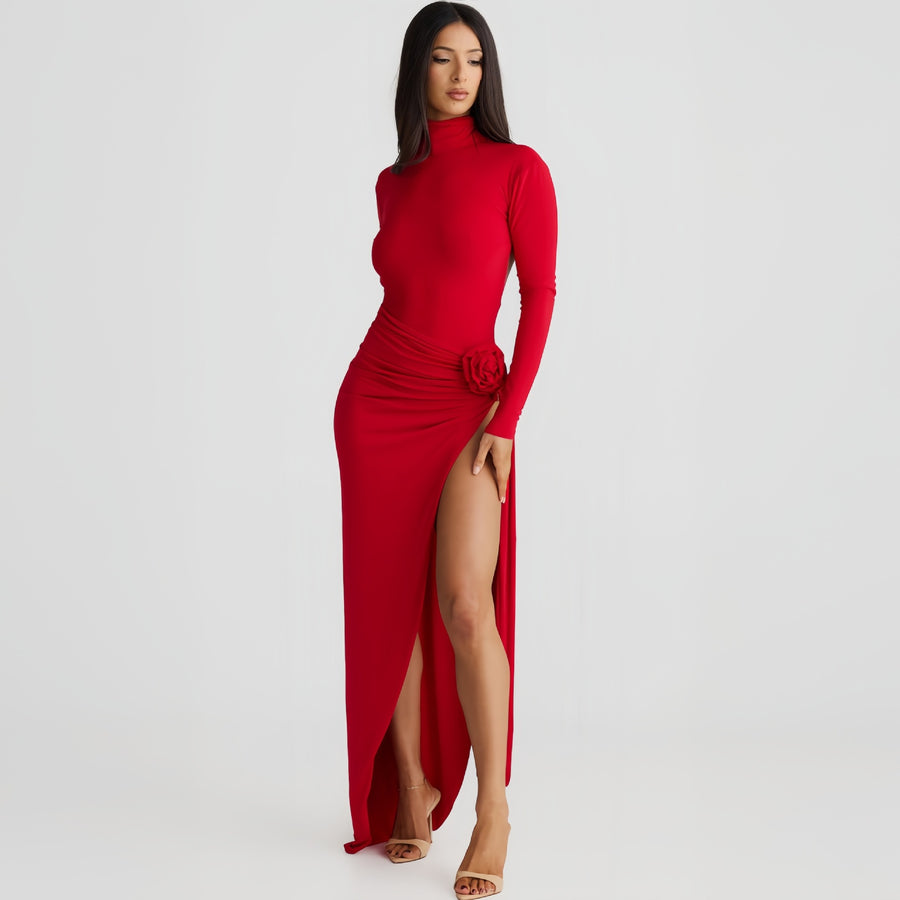 Backless Long Sleeve Slit Dress