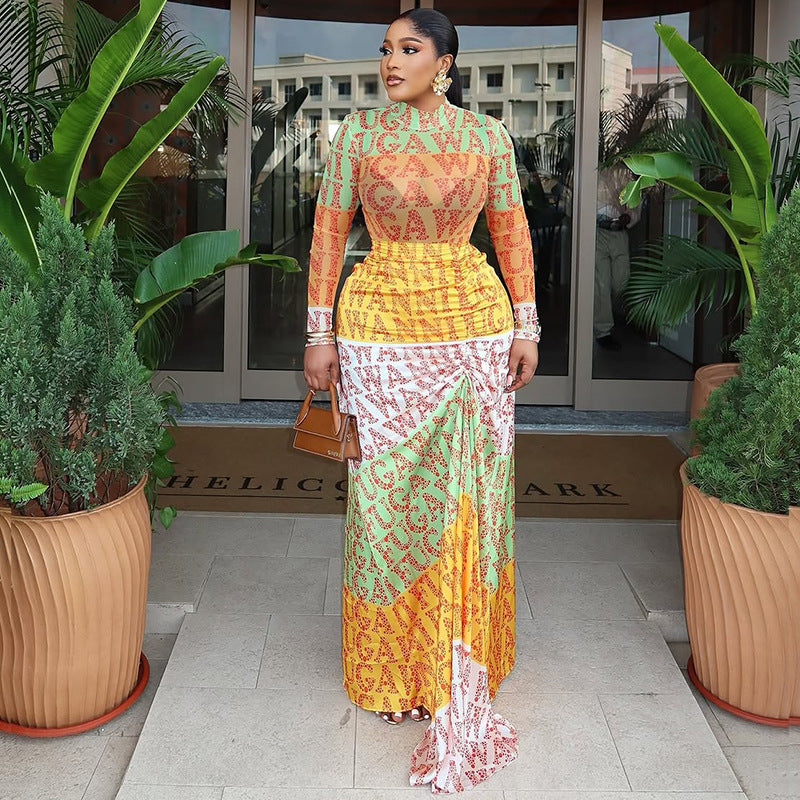 Elegant Printed Sheer Dress