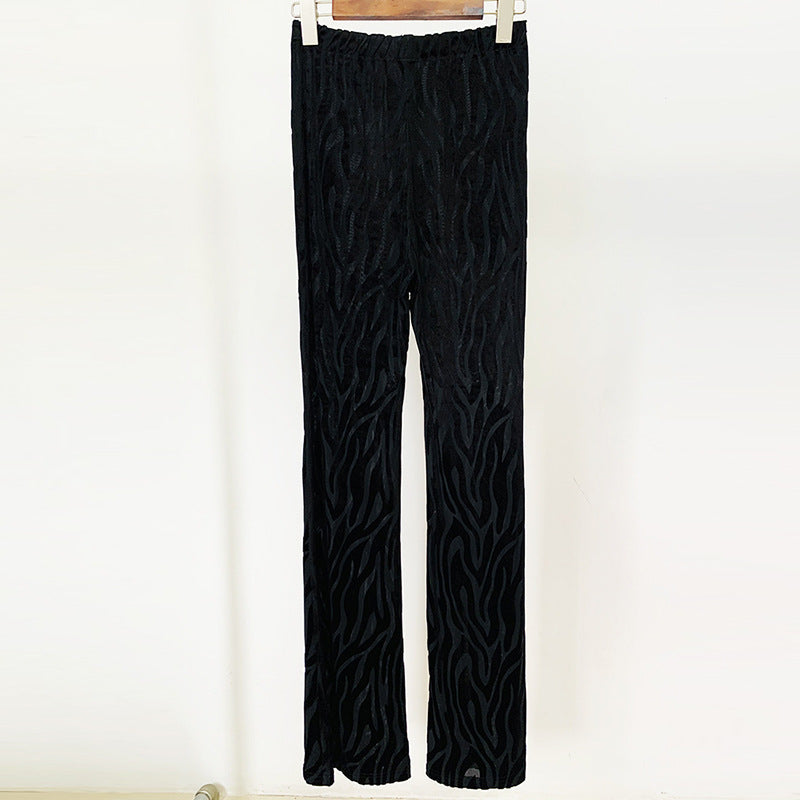 Lace Zebra Stripes Velvet Jumpsuit