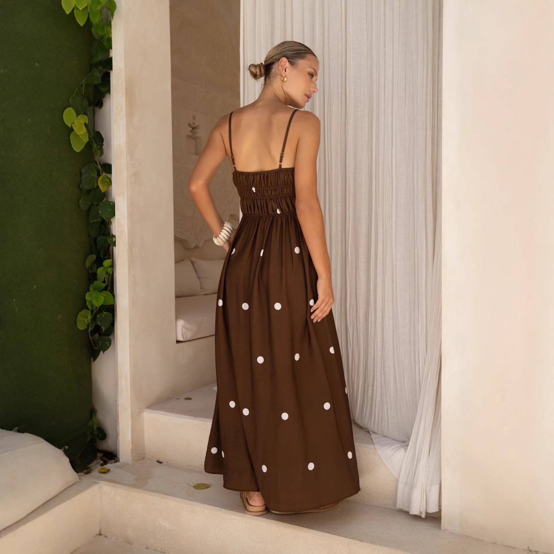 Polka Dot Print French Strap Dress