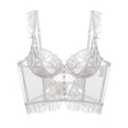 French Push up Beauty Back Polka Dot Embroidered Lace Bra & Panties Set