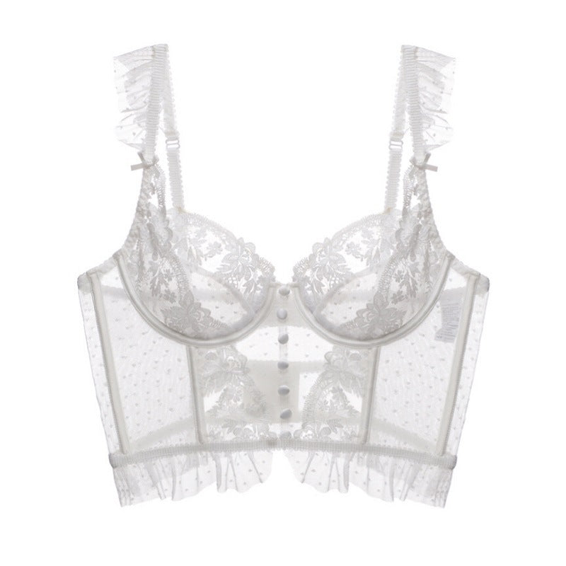 French Push up Beauty Back Polka Dot Embroidered Lace Bra & Panties Set