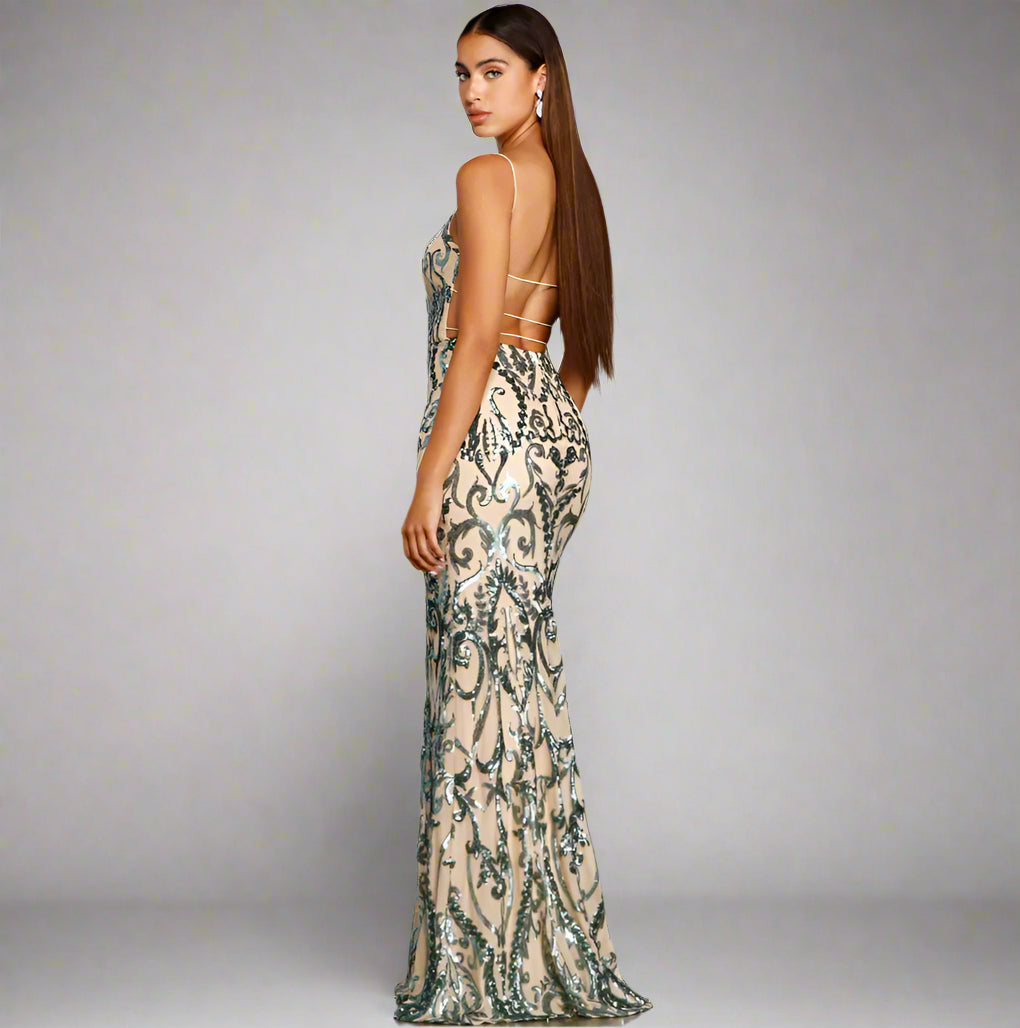 Sequined Paisley Party Dress