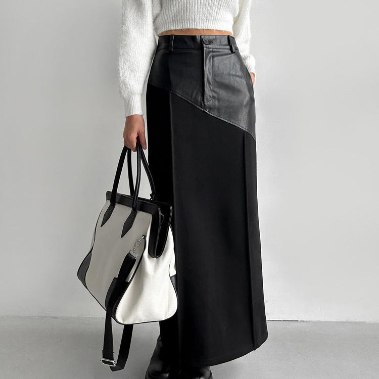 Retro Faux Leather Slit Hip Skirt