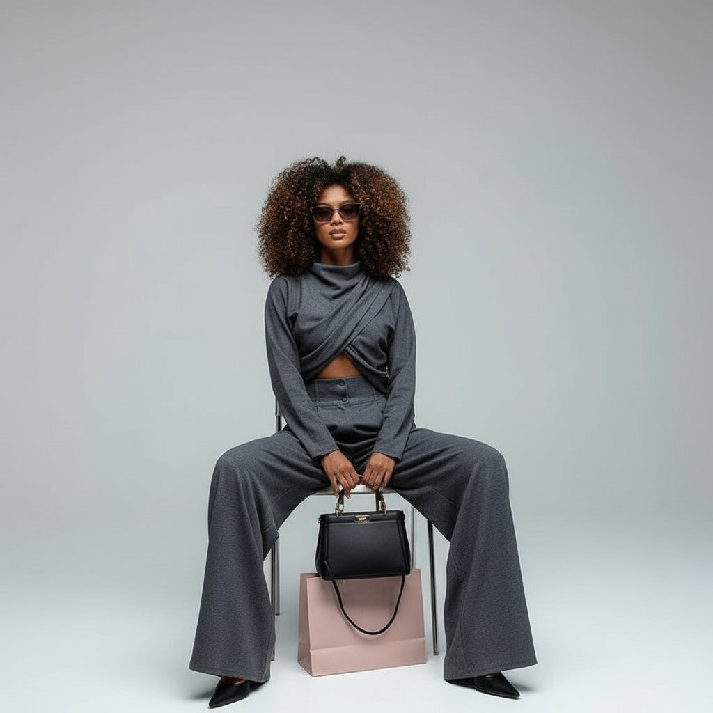 Two Piece Turtleneck Cross Pants  Sets