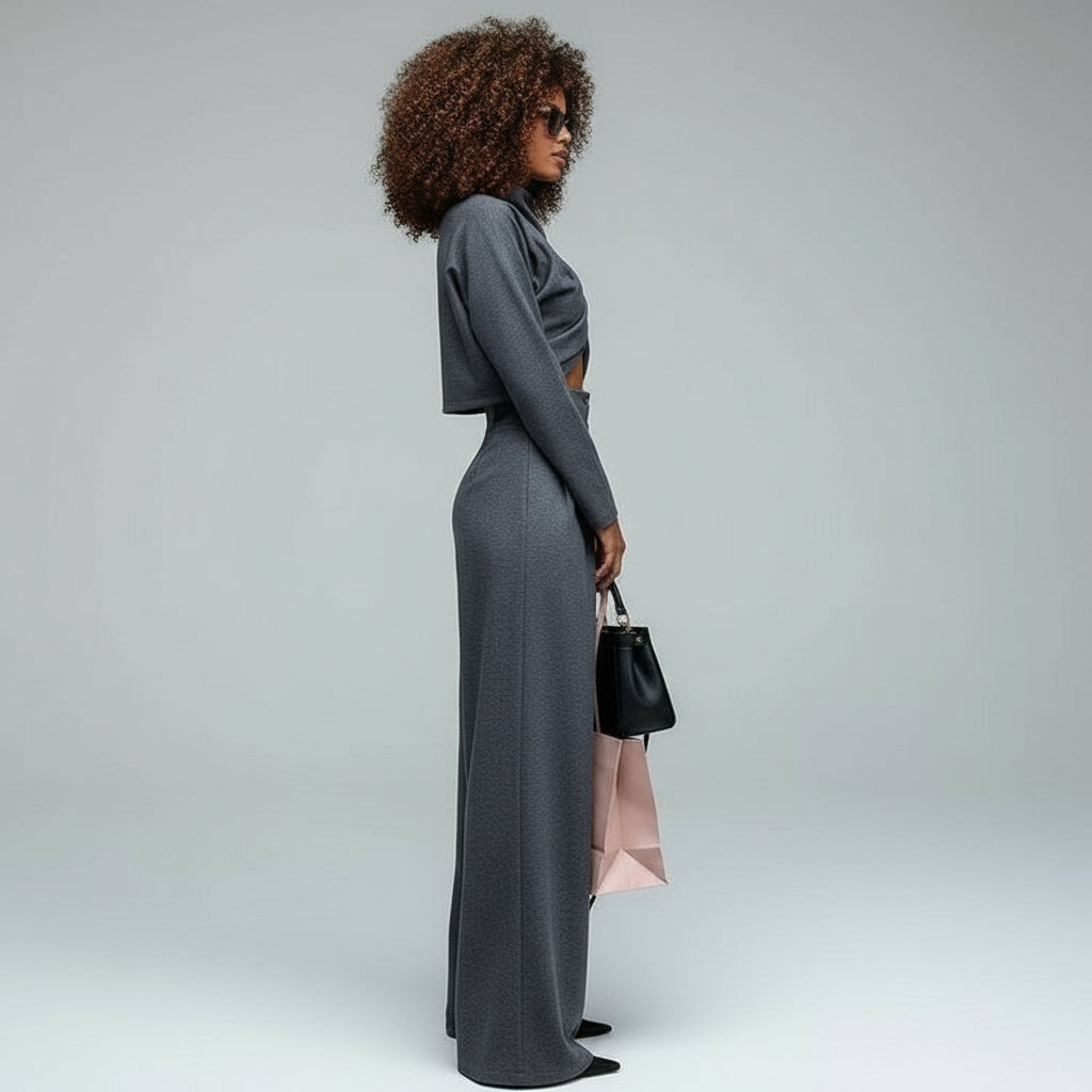 Two Piece Turtleneck Cross Pants  Sets